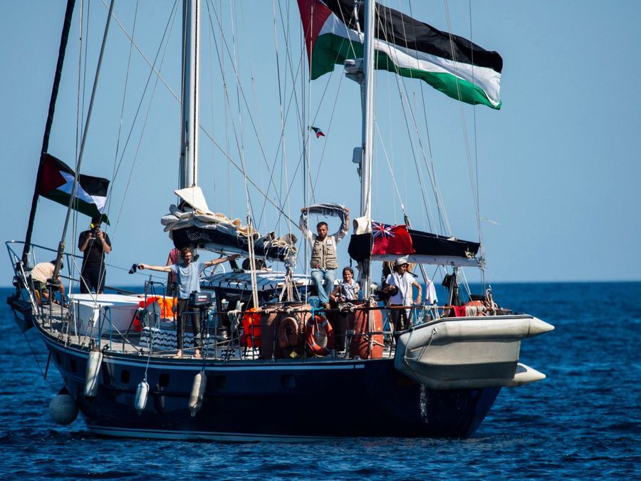 The ship with its 'crew'. Via X.com. Freedom Flotilla Coalition<br />@GazaFFlotilla