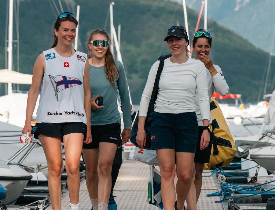 The women's crew in action at the J70 Swiss regatta