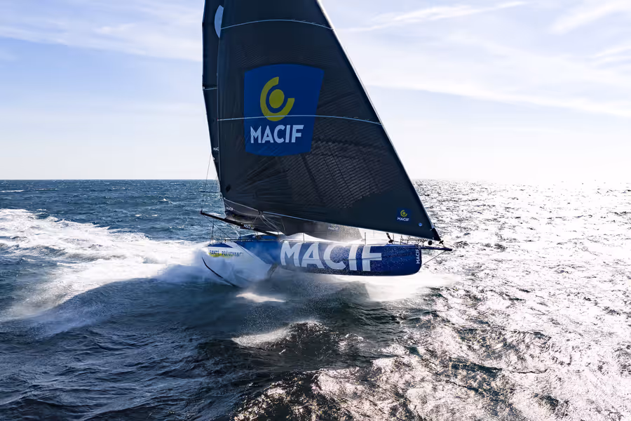 The IMOCA Macif out on the water