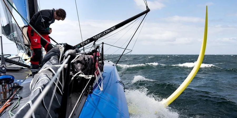 TeamWork - Justine Mettraux (SUI), skipper du Team Snef, le 16 avril 2024 à Lorient, France -