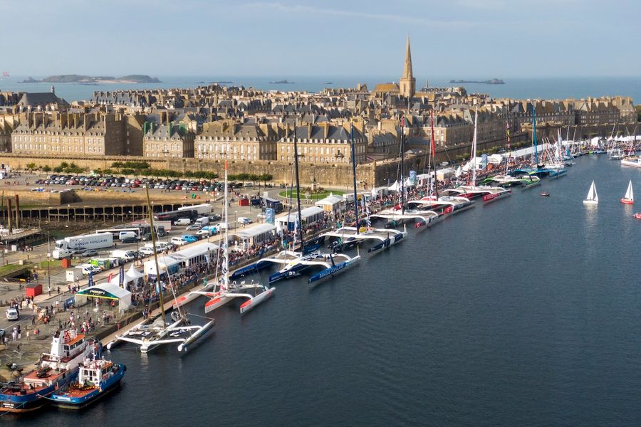 Boats depart Saint-Malo bound for Guadeloupe during the 2022 Route du Rhum