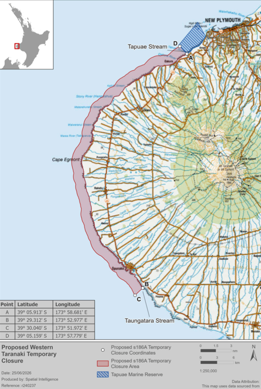 Proposed temporary fisheries closure along the western Taranaki coast