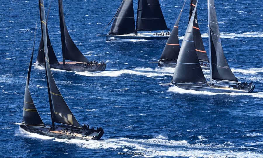 Maxi 1 class in action at the Maxi Yacht Rolex Cup 2025. Photo: Rolex/Carlo Borlenghi
