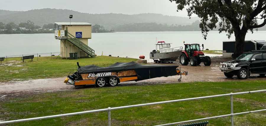A view across the Glenmaggie & District Boat Club the day of Round 2 of the ) of the 2026 Lucas Oil Australia Hydroplane National Drivers Championship. Ultimately cancelled due to unsafe weather conditions which has closed roads across the area.