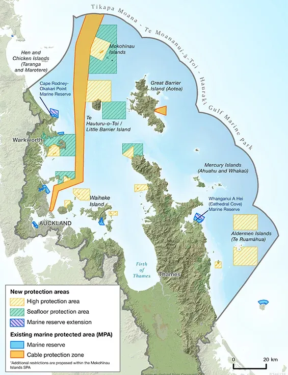 A map of the 19 new marine protection areas. // Source: Department of Conservation NZ