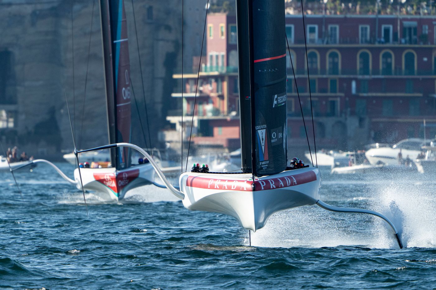 LUNA ROSSA TEAM 1, EMIRATES TEAM NEW ZEALAND. 27 September 2026. Louis Vuitton 38th America's Cup - Preliminary Regatta Naples