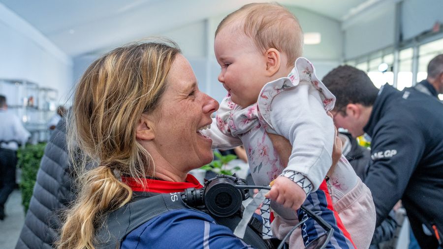 Hannah Mills with baby Sienna at the Season 3 Grand Final in San Francisco.