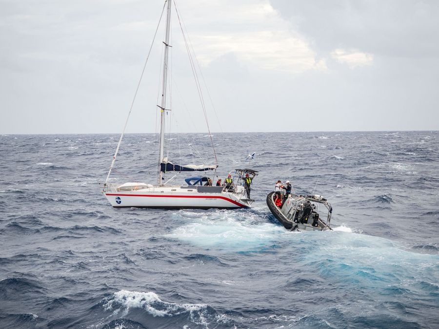 All four of Lucky Jonny's crew were rescued by the team from Reliant. Photo credit Republic Of Fiji Military Forces Naval Division Facebook