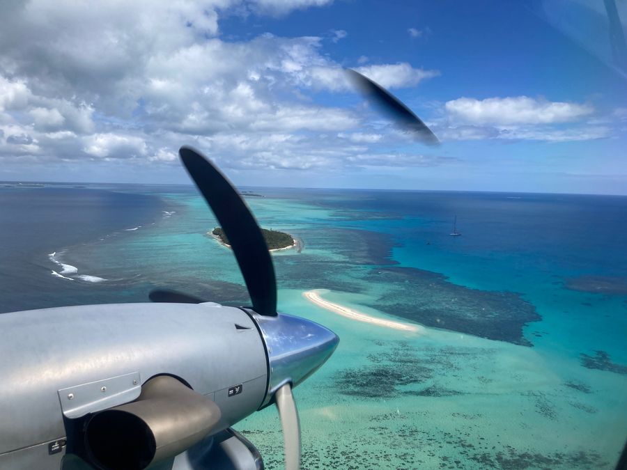 An RNZAF MC-12K King Air above islands in the Pacific in August 2026