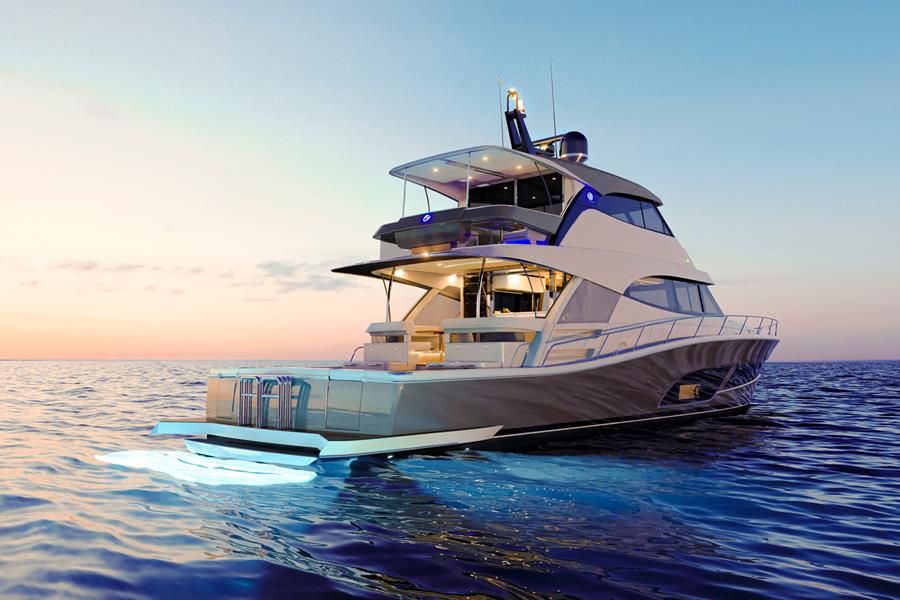 An option on the 72 Series II is a very clever boarding platform designed by Riviera that articulates the hydraulic swim platform into steps that can be lowered below the water.