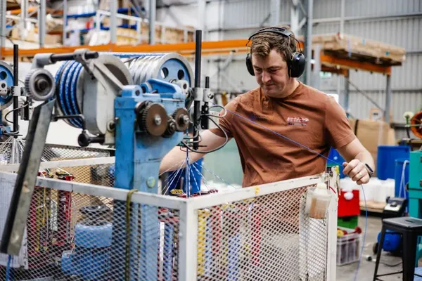 A 24-carrier braiding machine produces most of Nautilus' rope