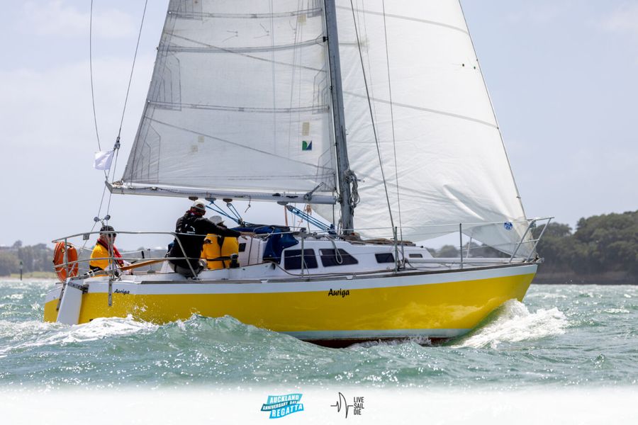 Auriga in the Keelboat Harbour Race in the 2025 Auckland Anniversary Regatta. Monday 27 January. Photo: Suellen Hurling / Lvie Sail Die