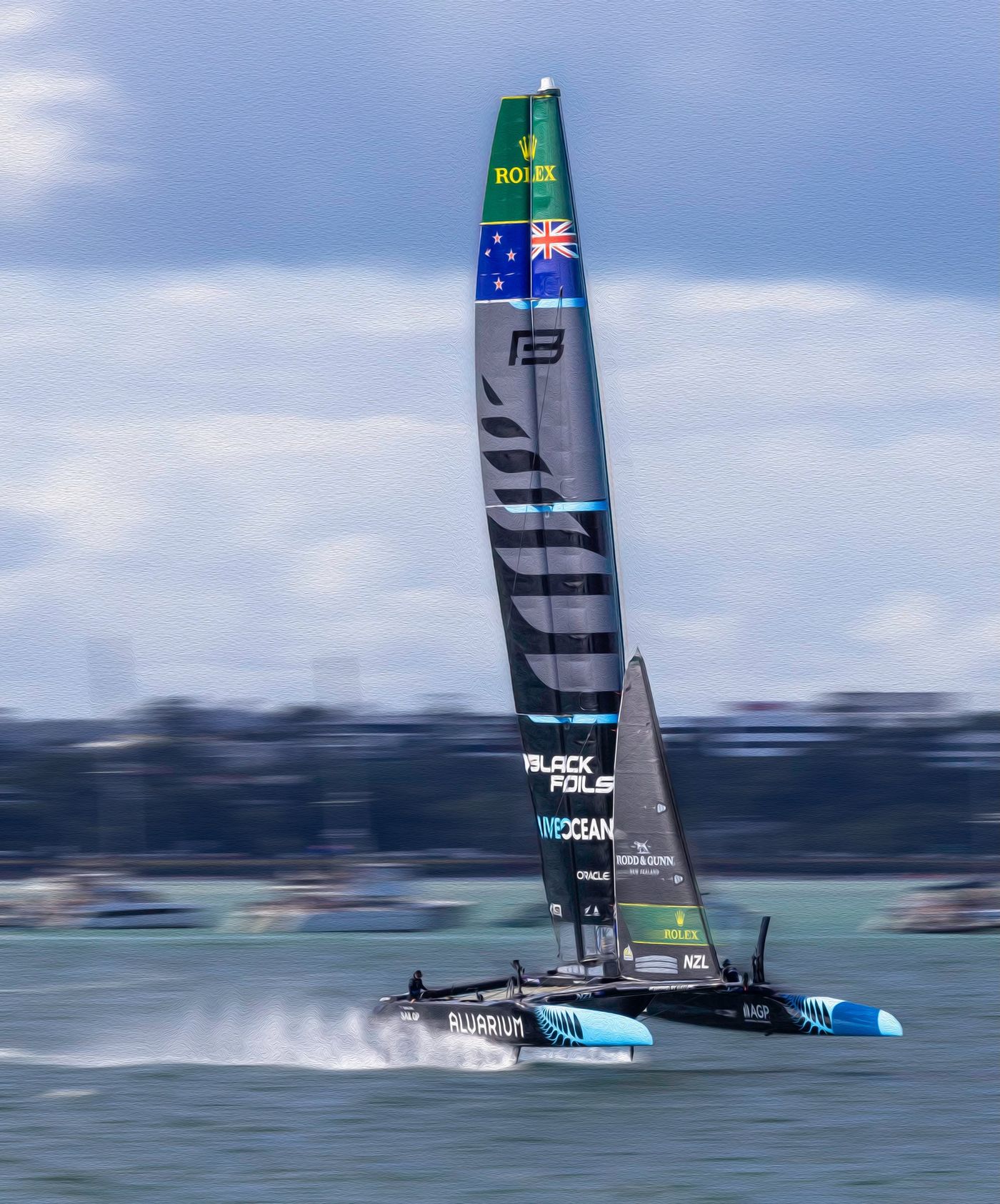 The Black Foils F50 shoots past in SailGP