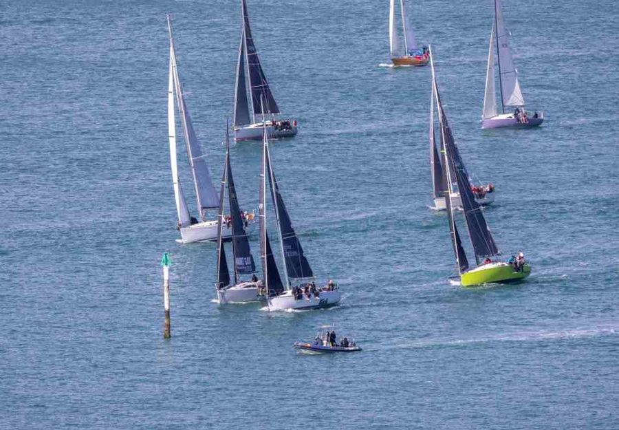 Boats lining up for the start of the race