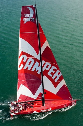 CAMPER with Emirates Team New Zealand, skipper Chris Nicholson takes their new 3rd generation Volvo Open 70 yacht for its first sail in the Hauraki Gulf in New Zealand.