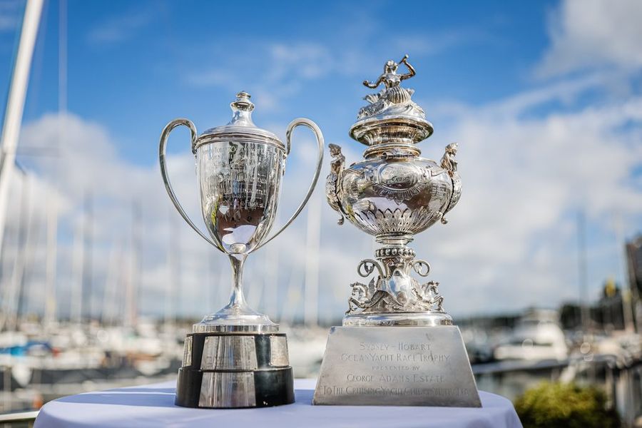 The John H. Illingworth Challenge Cup for Line Honours and George Adams Tattersall Cup for Overall winner. Photo: CYCA | Salty Dingo