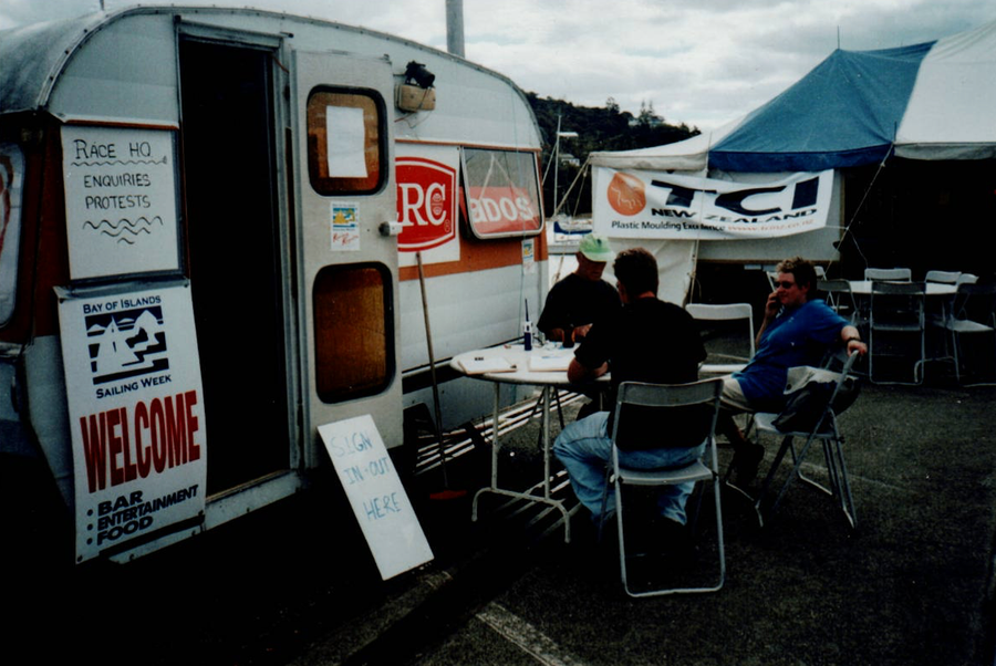 The tent and caravan became the makeshift headquarters, congregation area, and after-racing bar