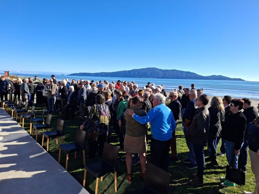 Crowds gather outside for the opening of the Waikanae Boating Club