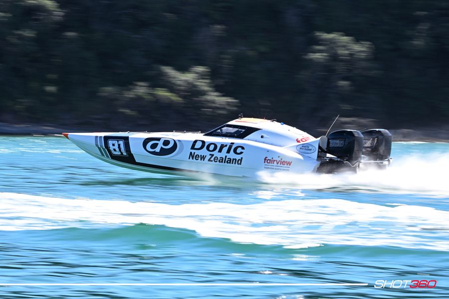 Doric NZ. Photo credit: Shot360 : Facebook: Offshore Powerboat NZ