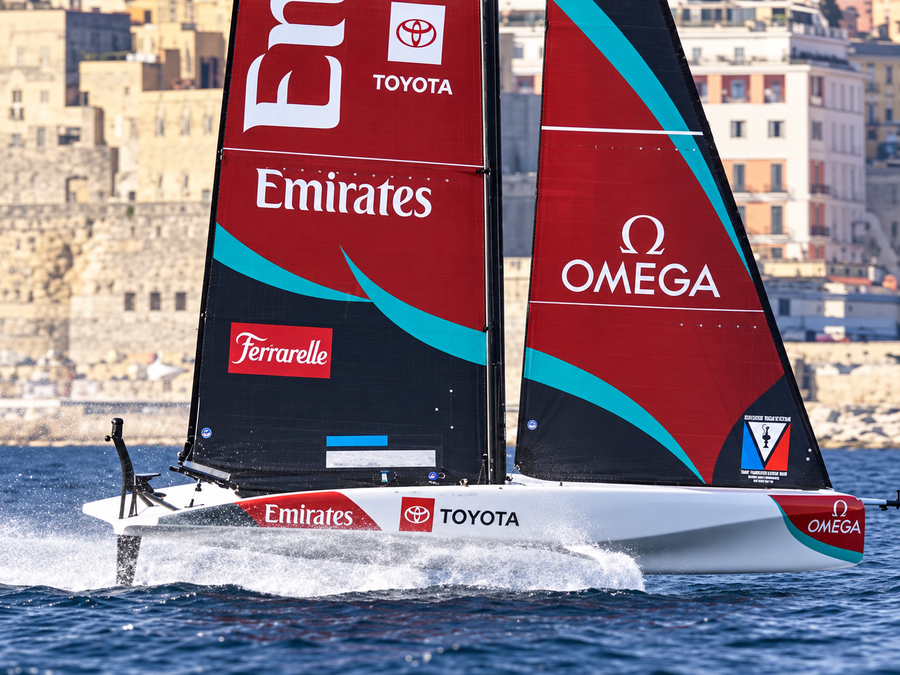 ETNZ just after they cross the finish line in the final of the 2026 Naples Preliminaries.