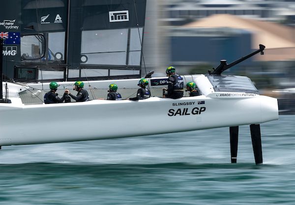 Australia SailGP Team helmed by Tom Slingsby during a practice session ahead of The Rolex SailGP 2025 Championship ITM New Zealand Sail Grand Prix in Auckland, New Zealand. Friday 17 January 2025. Photo: Felix Diemer for SailGP.