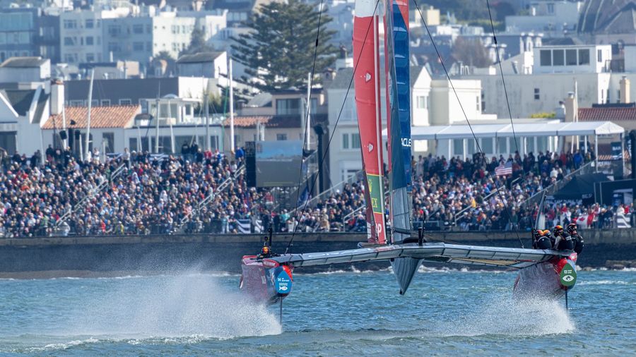 Spain celebrates victory at the 2024 San Francisco Sail Grand Prix.
