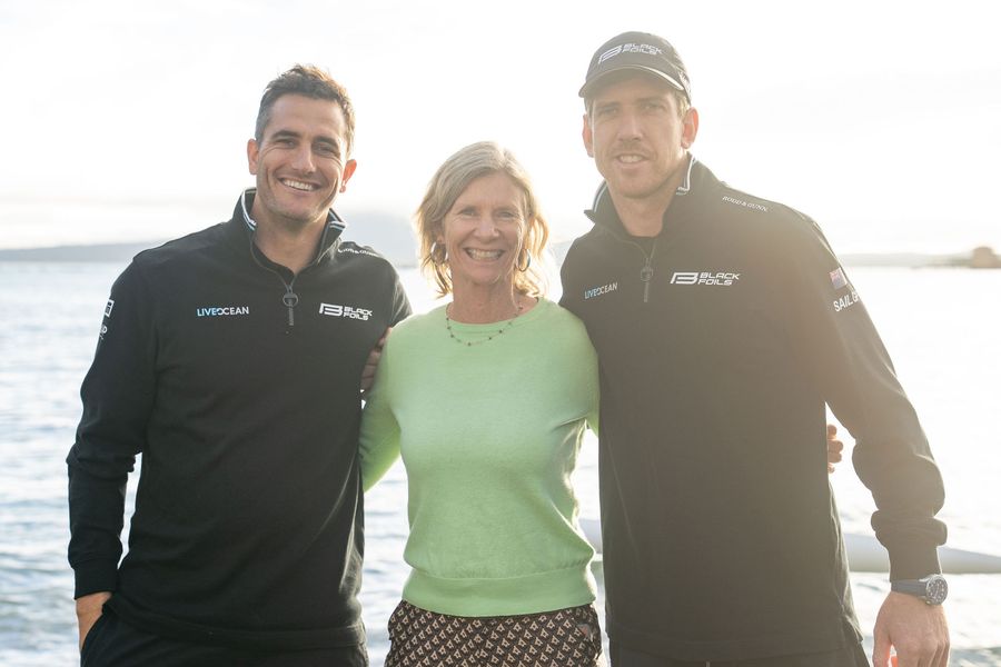 The Blackfoil's Blair Tuke and Peter Burling with Barbara Kendall in the middle. Photo credit: Joshua McCormack