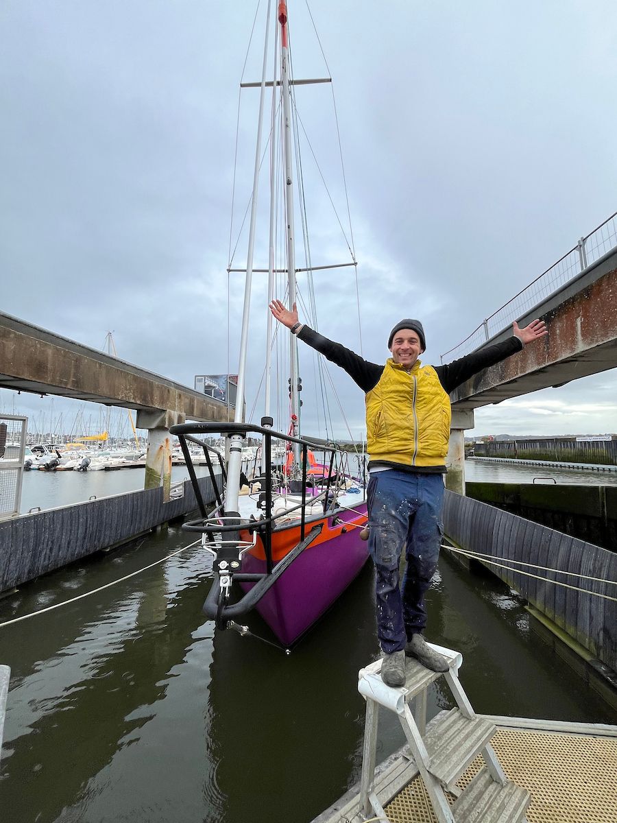 Golden Globe Race skipper Etienne Messikommer of Switzerland is aboard his Tradewind 35 'Bernard'