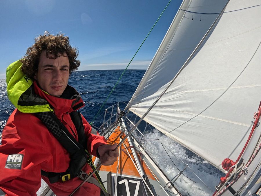 Golden Globe Race skipper Louis Kerdelhué, a French entry,  who is sailing a Biscay 36, ‘Nuri’