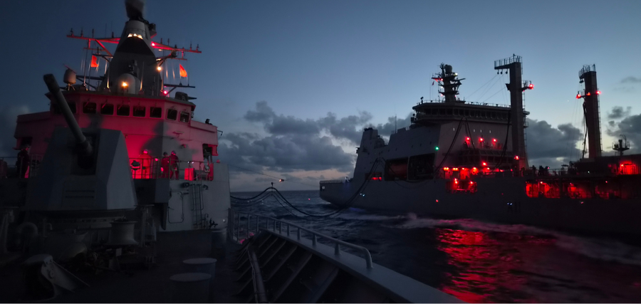 HMNZS Te Mana and HMNZS Aotearoa conduct day and night replenishments-at-sea during Exercise RIMPAC