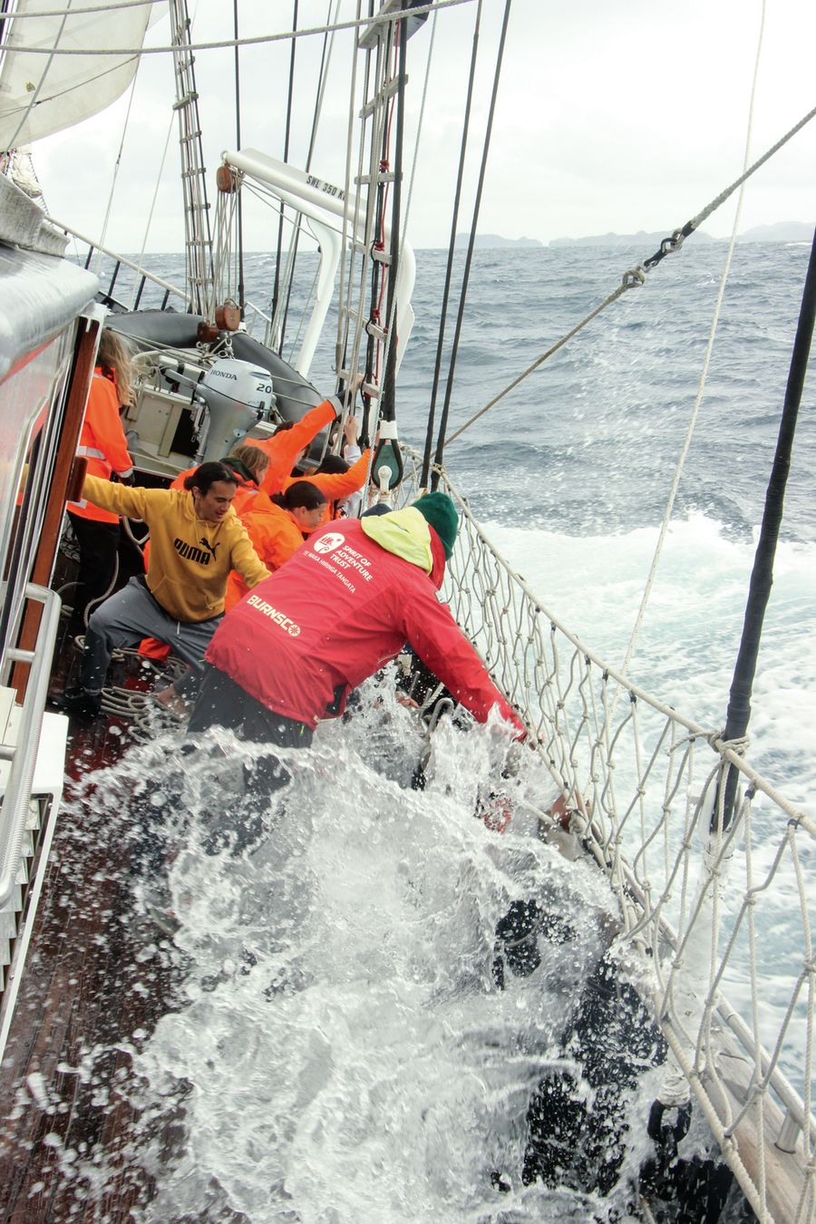 Heavy weather sailing with safety nets rigged