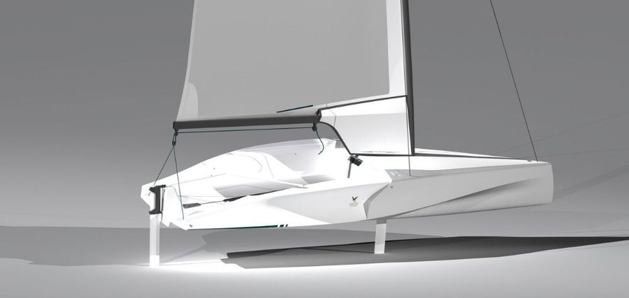 Heeled to windward, the hull skims the surface, flying on precision.