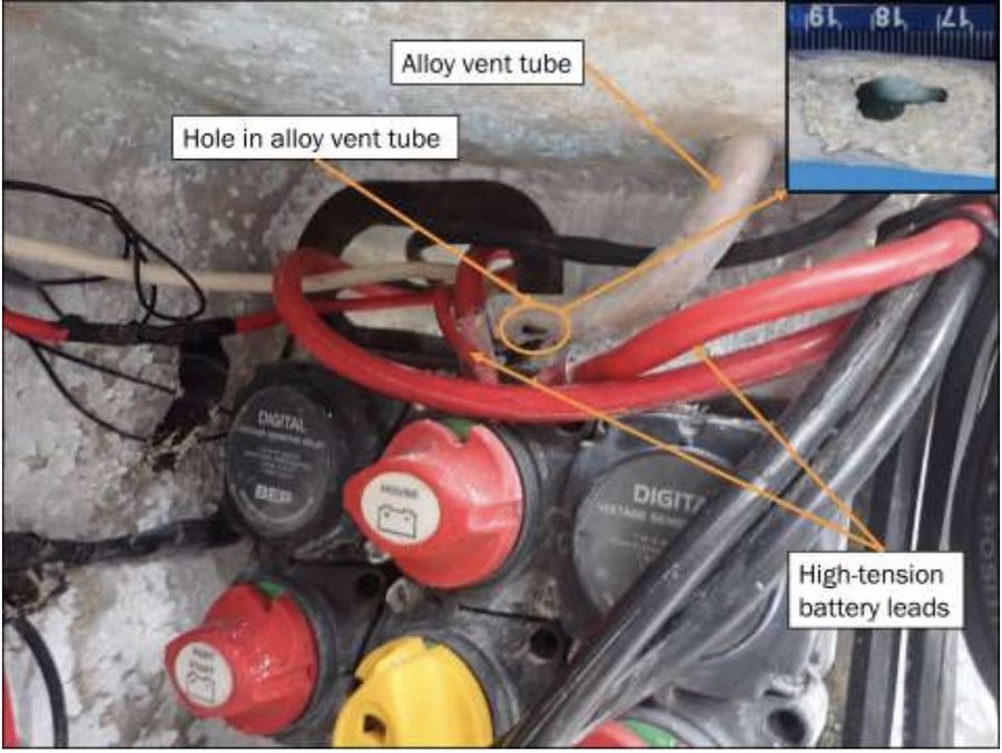 Hole in alloy vent tube of i-Catcher. Photo credit: The i-Catcher’s fuel system components