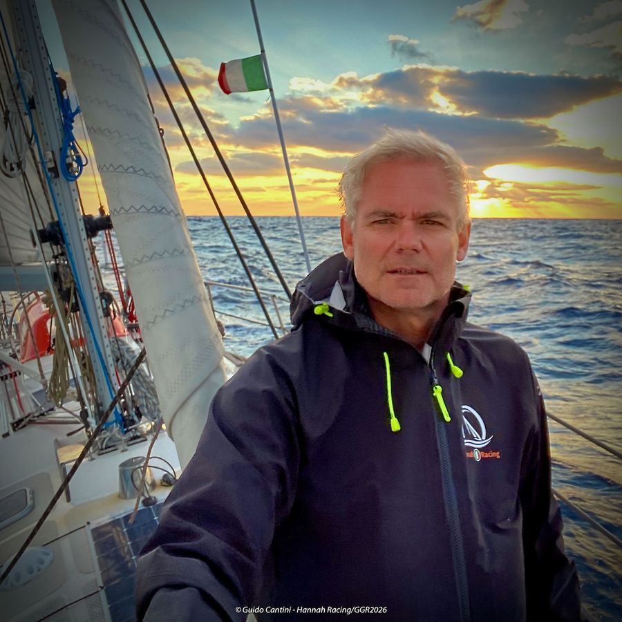 Golden Globe Race skipper Guido Cantini (68 - Italy) sailing Vancouver 34 Classic ‘Hannah of Cowes’