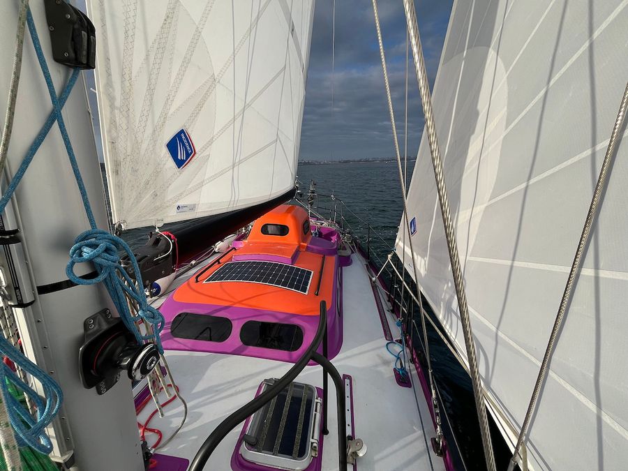 Golden Globe Race skipper Etienne Messikommer (69 - Switzerland) aboard his Tradewind 35 'Bernard'.
