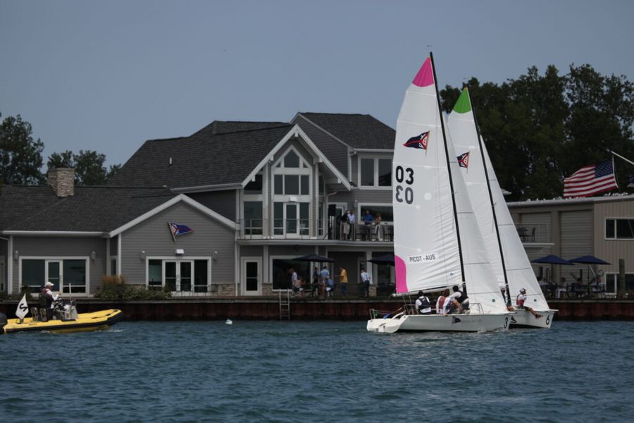 Tom Picot and Christian Prendergast go head-to-head off Bayview Yacht Club during the five-match Detroit Cup final.