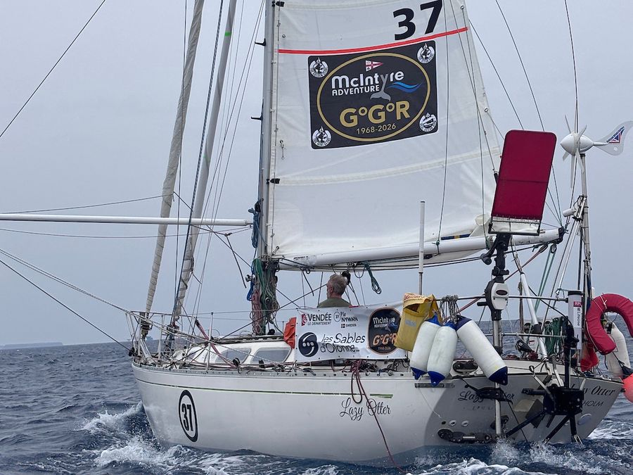 Pär Nyman aboard Lazy Otter presses on south with the 2026 McIntyre Golden Globe fleet, having rejoined the race after rudder repairs delayed his official start. Credit: Vilja Nyman / GGR2026