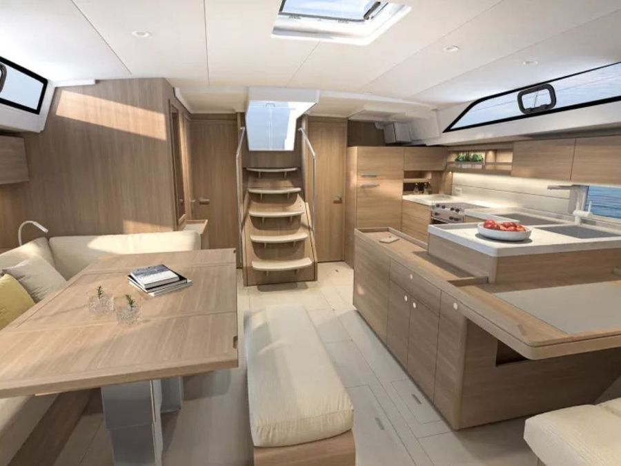 Inside the saloon of the Beneteau Oceanis 52