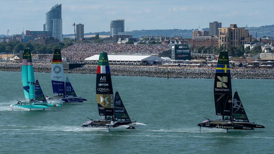Artemis, France, Germany and the United States get underway during racing in Portsmouth