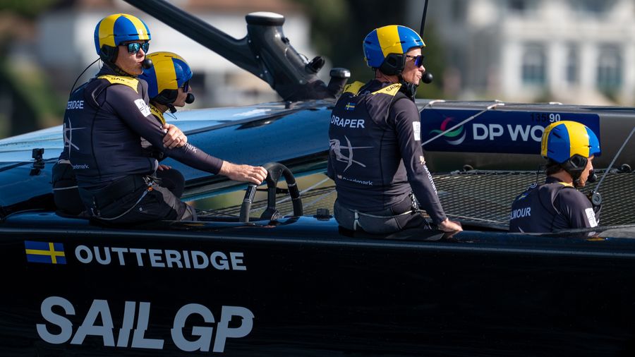 Nathan Outteridge on the helm of Artemis during racing in Geneva