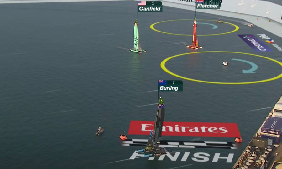New Zealand's Black Foils Crossing The Finish Line First. Photo Credit: SGP Media