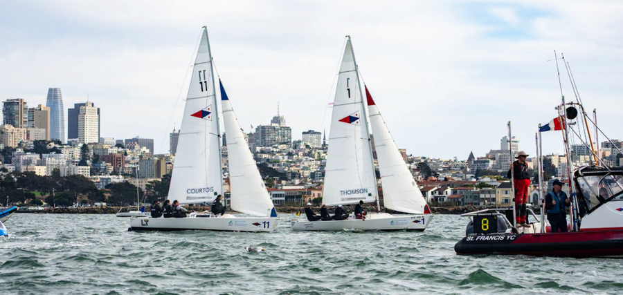 L-R Courtois then Thomson at the 2026 Women's Match Racing World Championship.