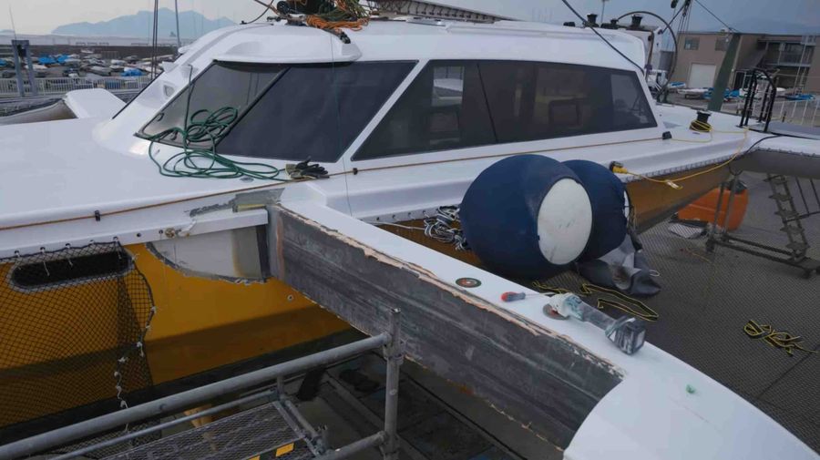 La Vagabonde with the front bulkhead exposed. Photo credit: LVB