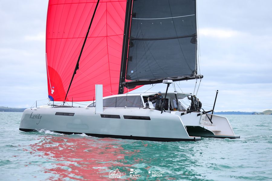 Levity, the Schionning CM46 skippered by Mike Mackey, at the start of the 2026 Roy McDell Memorial Cup.
