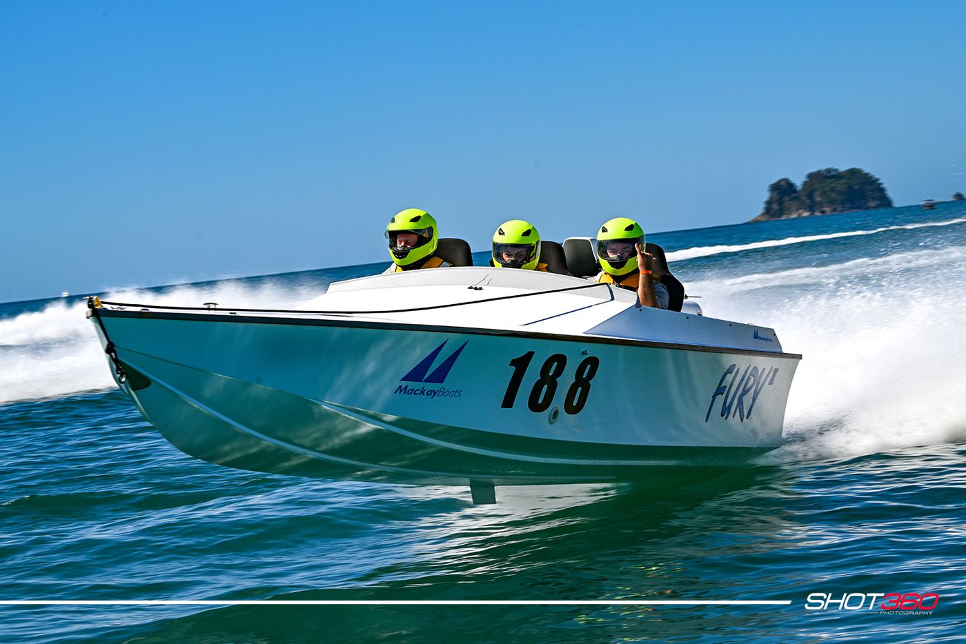 Mackay Offshore Powerboat Racing's Fury II. Photo credit: Shot360/Facebook: Offshore Powerboat NZ