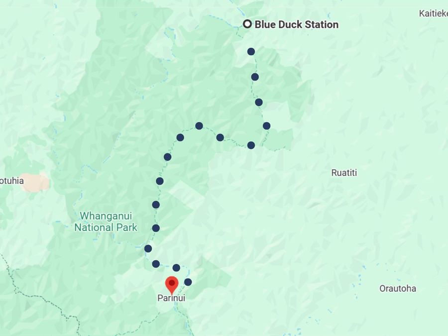 Map of river journey from Blue Duck Station to Bridge to Nowhere