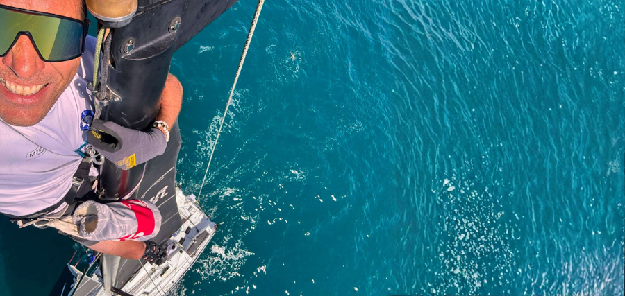 Mast climb - Mzungu! - in the 200th Round Britain and Ireland Race