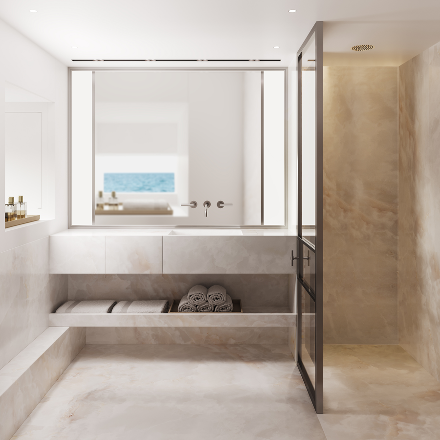 The master bathroom is fitted out in ONYX marble