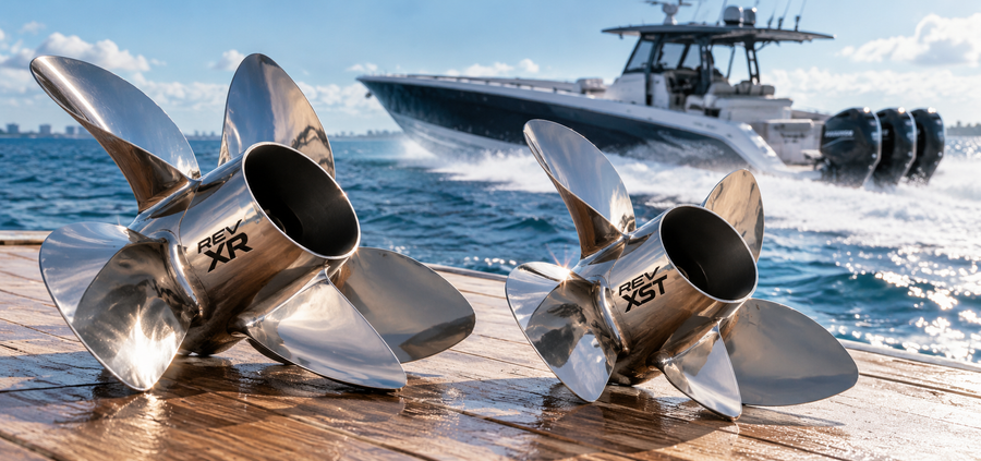 Mercury Racing’s new REV XR and REV XST propellers offer V10 Verado owners two approaches to fine tuning their boat’s running attitude.