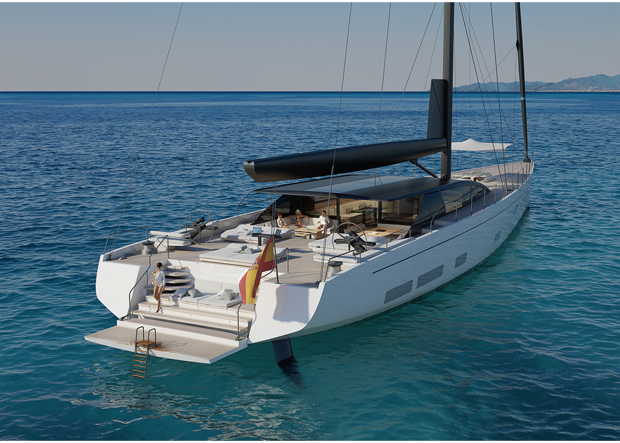The hydrolic swimming platform at the transom of the yacht